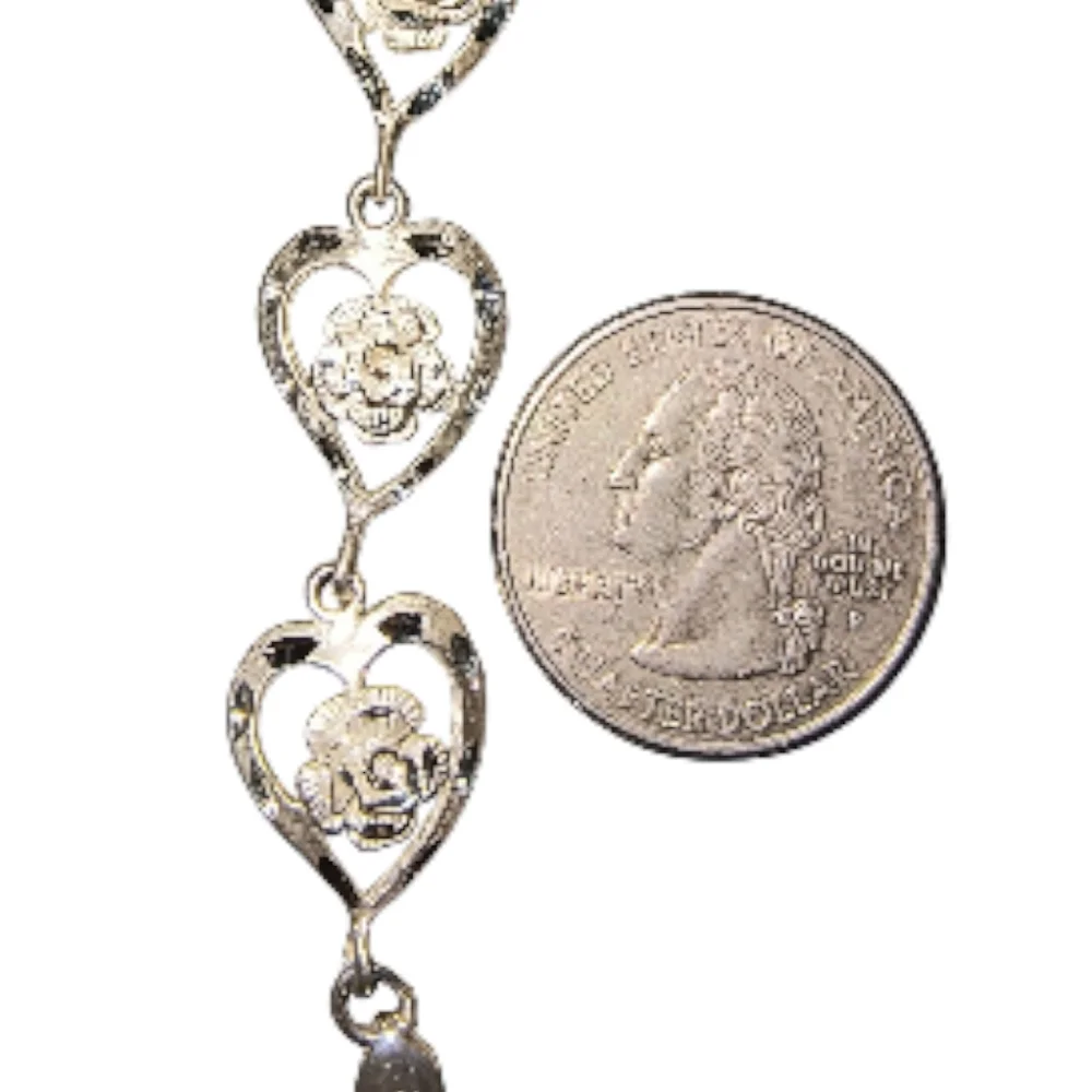 Vintage Diamond Cut Rose Heart Link Bracelet - Picture 4 of 10